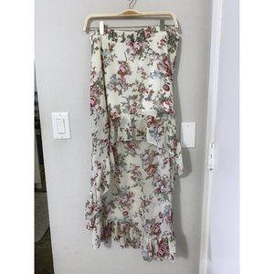 High-Low Skirt - Cream w/ Floral Print